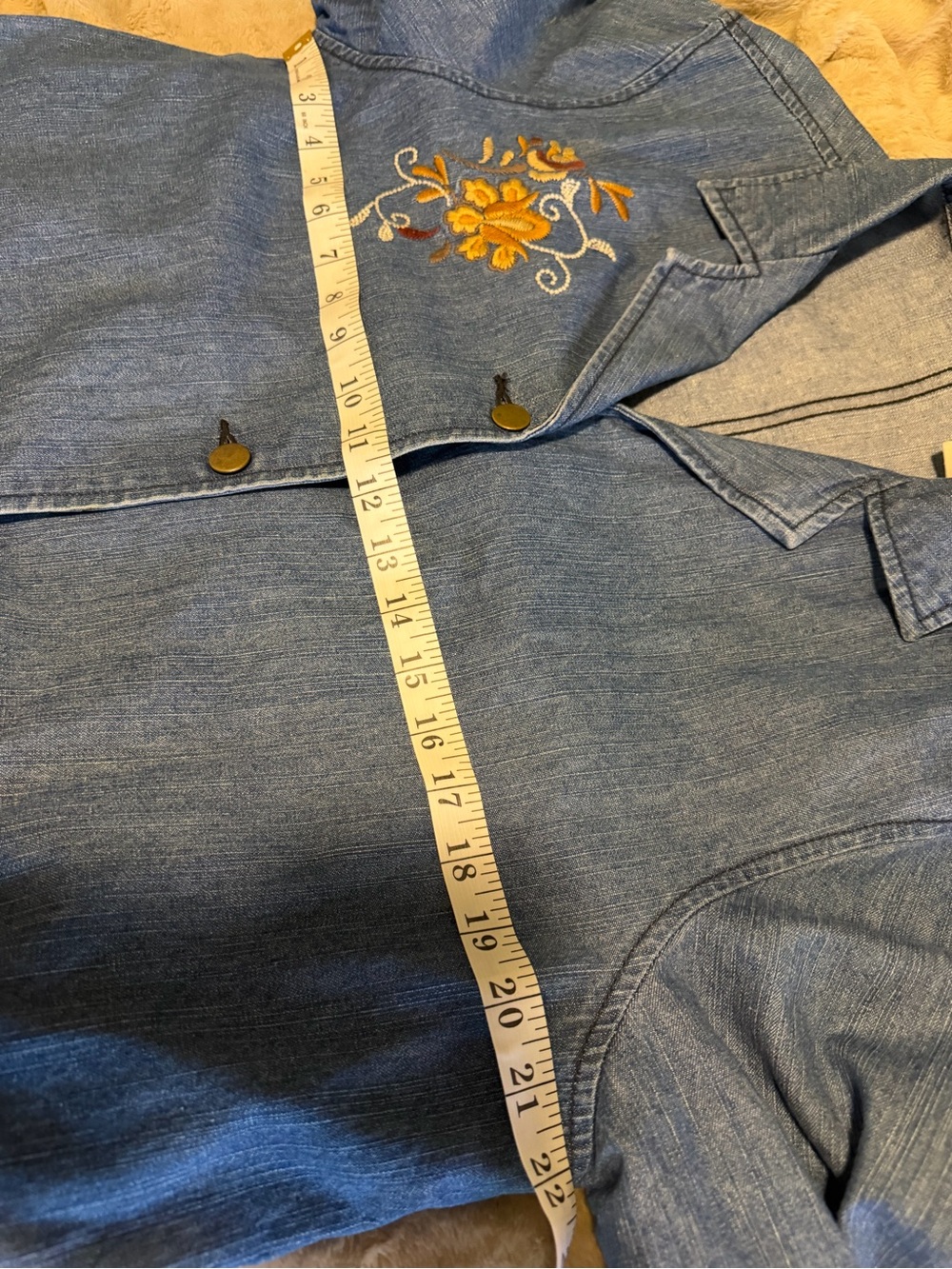 Classic Elements Blue Denim Jacket Floral Embroidery Vintage Cotton size Large - Picture 5 of 7